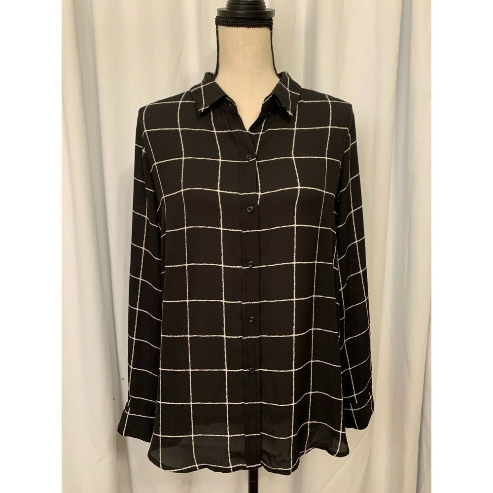 Apt. 9 Essentials Black White Long Sleeve Blouse L